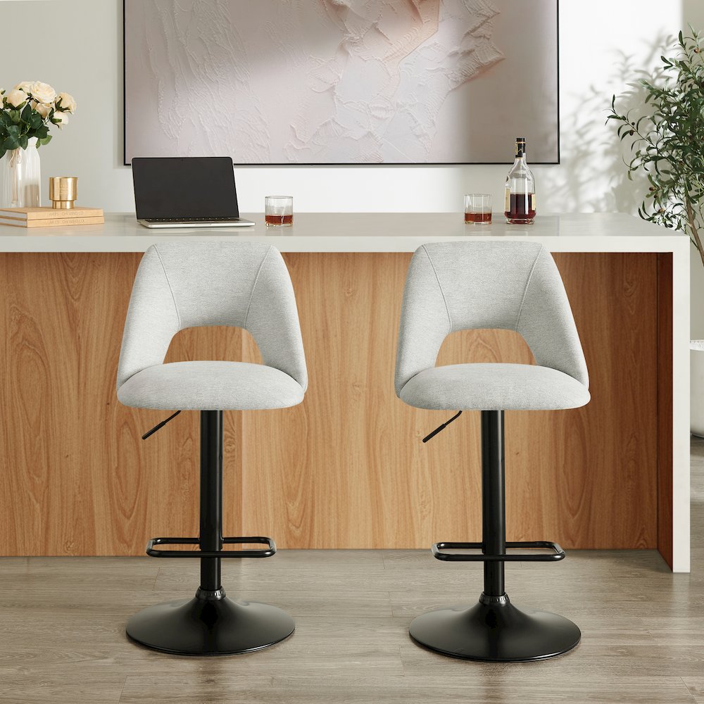 Nuvia Contemporary Adjustable Barstool with Upholstered Swivel Seats, Set of 2. Picture 2