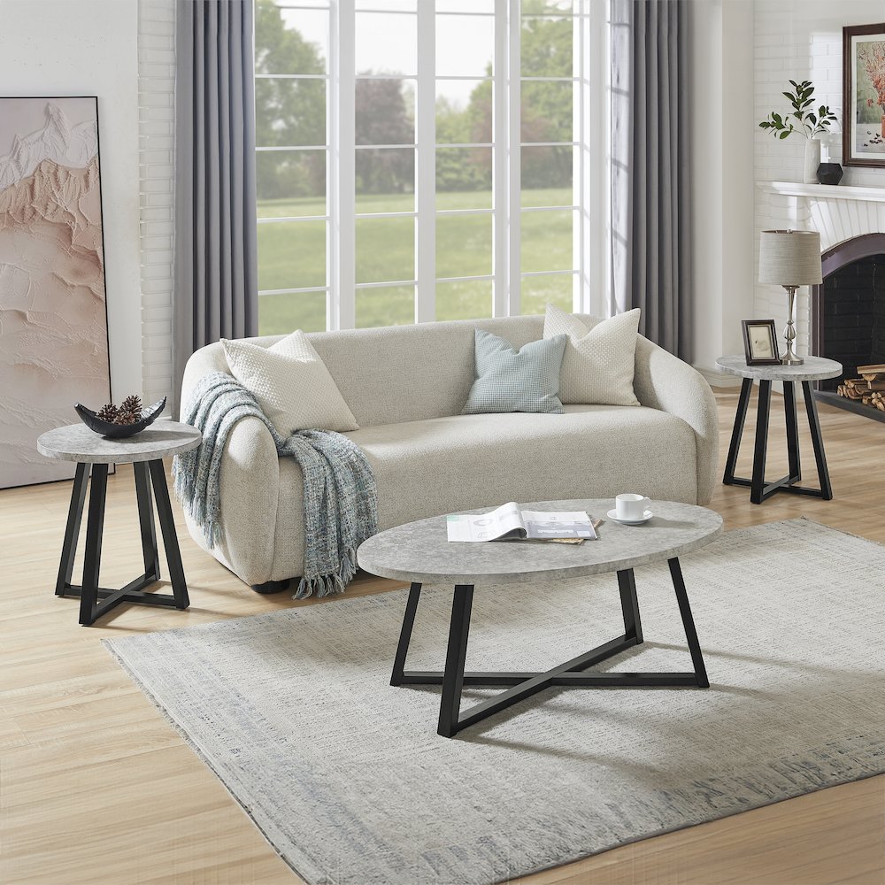Modern Harmony 3-Piece Wood Oval Coffee Table Set, Gray. Picture 2