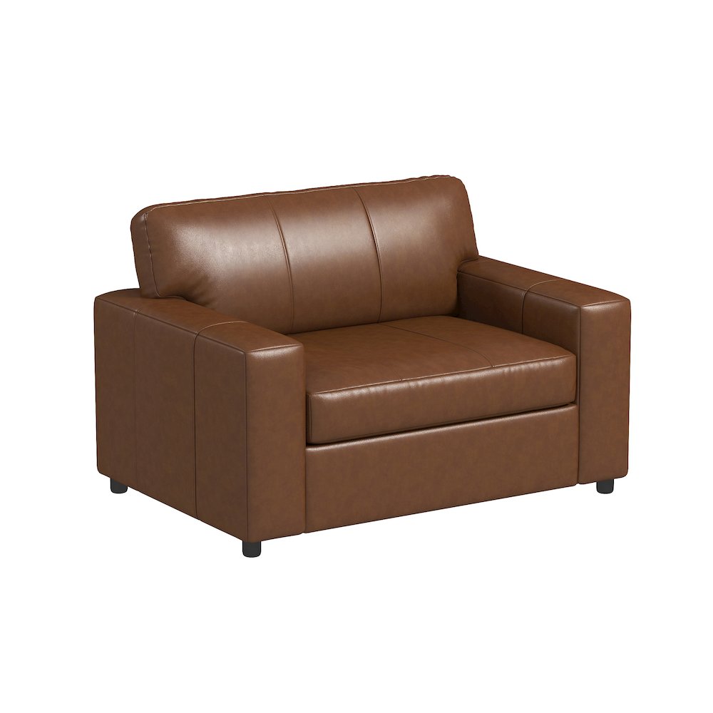 Sakan Leather Upholstered Cutler Lounge Chair, Caramel. Picture 1