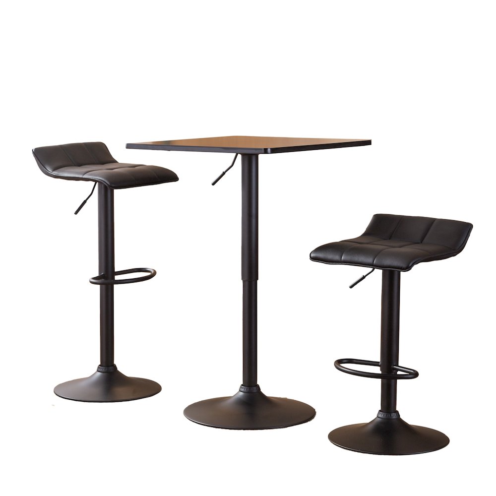 Belham Square Adjustable Bar Table and 2 Swivel Adjustable Bar Stool, Black. Picture 1