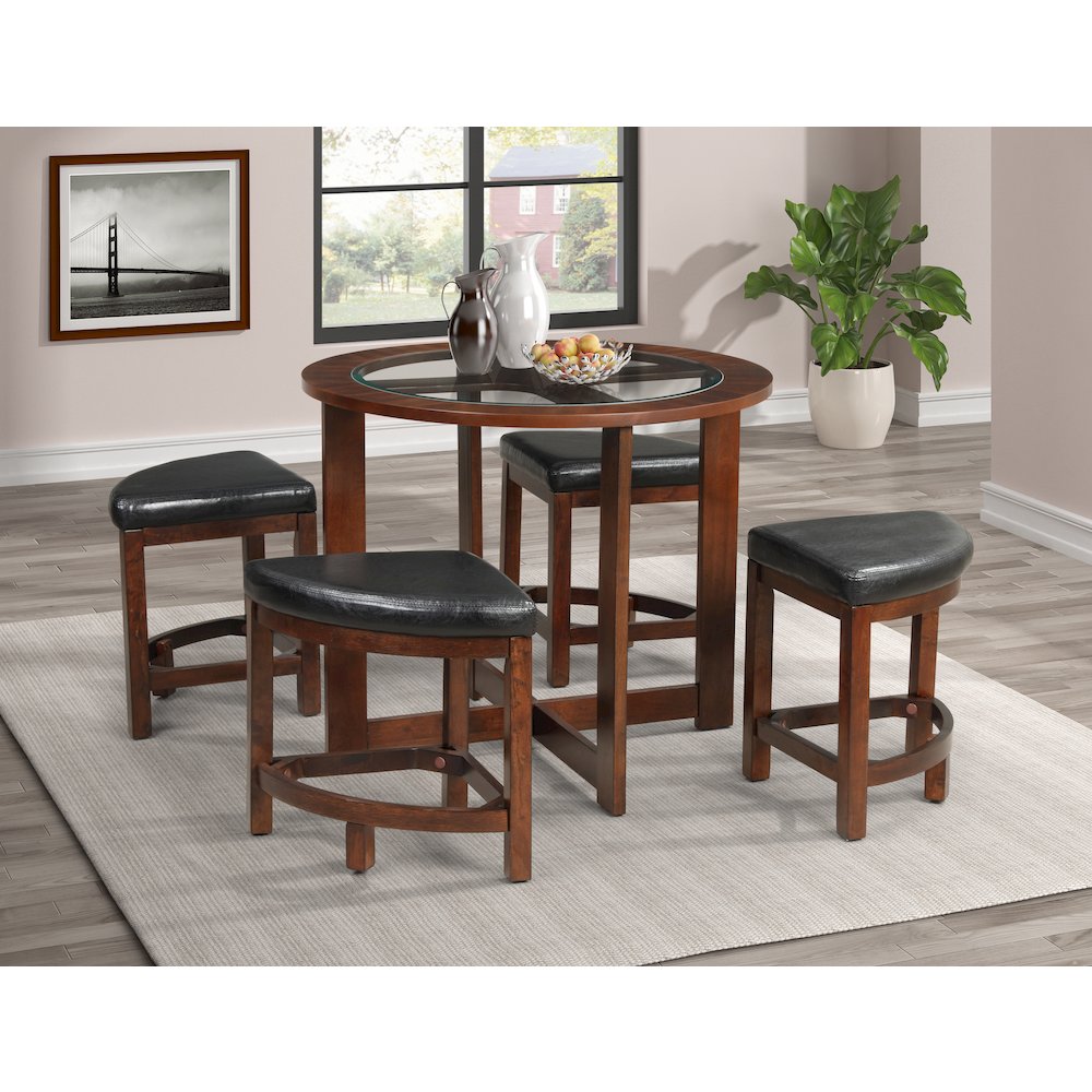 Cylina Solid Wood Glass Top Round Dining Table with 4 Chairs. Picture 2