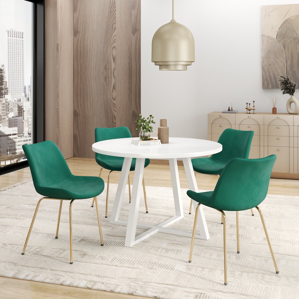 Avant 5-Piece Round Dining Set, Trestle Dining Table with 4 Side Chairs, Green. Picture 4