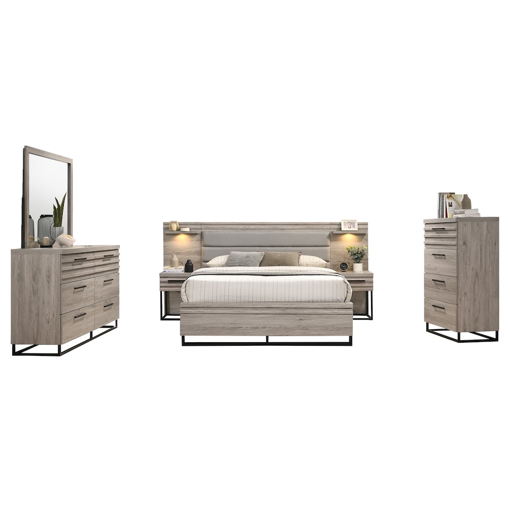 Wallbed Bed, Dresser, Mirror, Chest, and 2 Nightstands, Weathered Gray, Queen. Picture 17