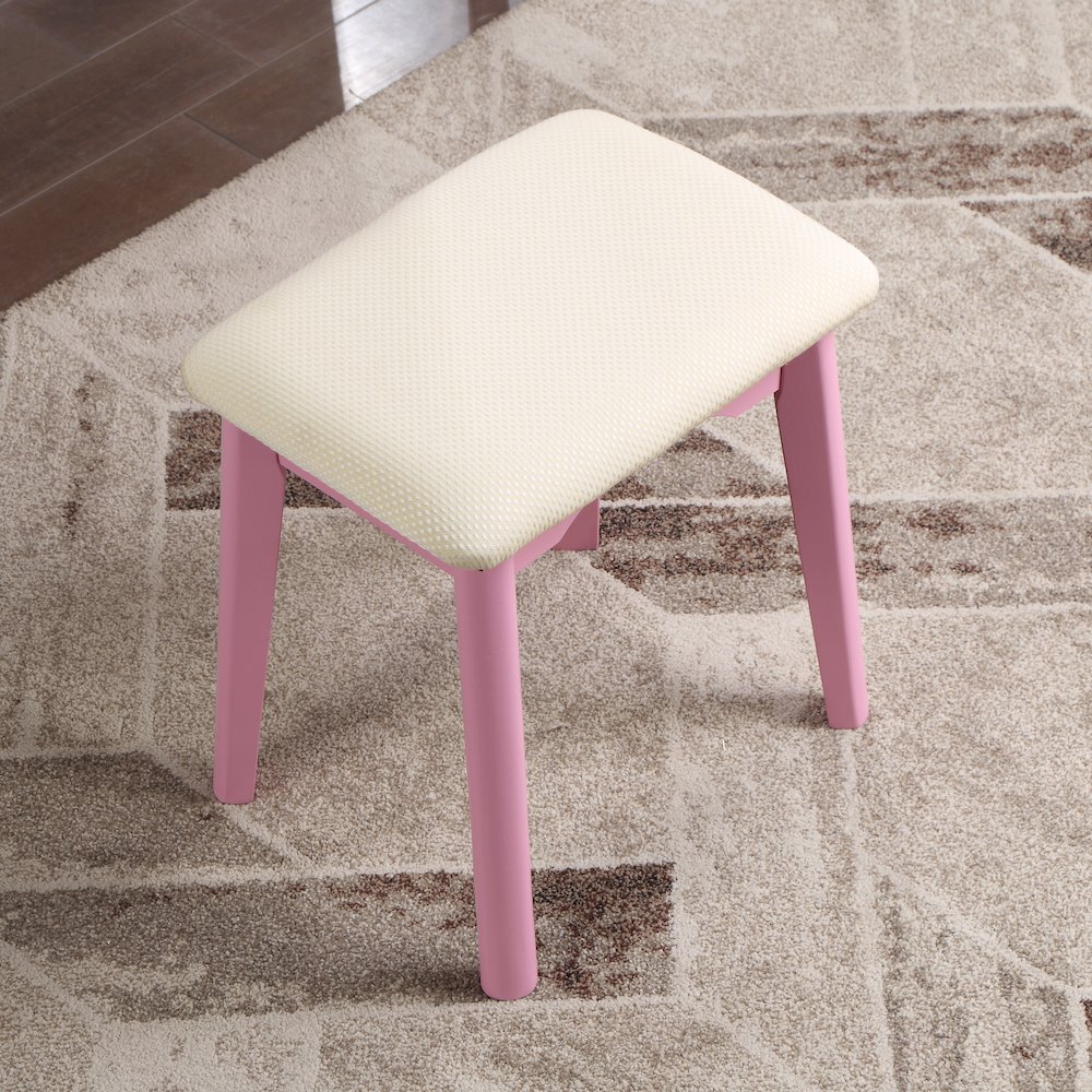 Liannon Contemporary Wood Vanity and Stool Set, Pink. Picture 5