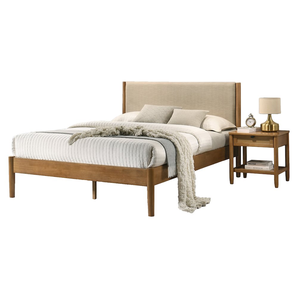 Vichy 2-Pc Rubberwood Bedroom Set, Platform Bed with Nightstand, Queen. Picture 1