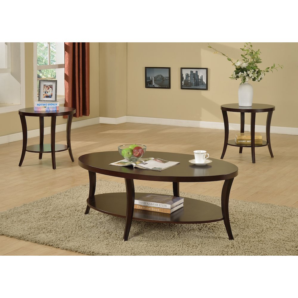 Perth 3-Pc Espresso Oval Coffee Table with End Tables Set. Picture 2