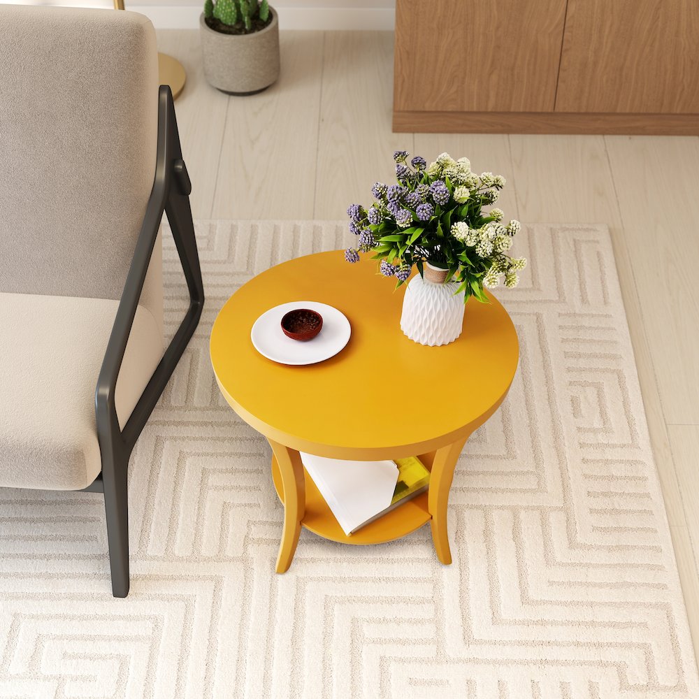 Perth Round End Table with Shelf, Yellow. Picture 4