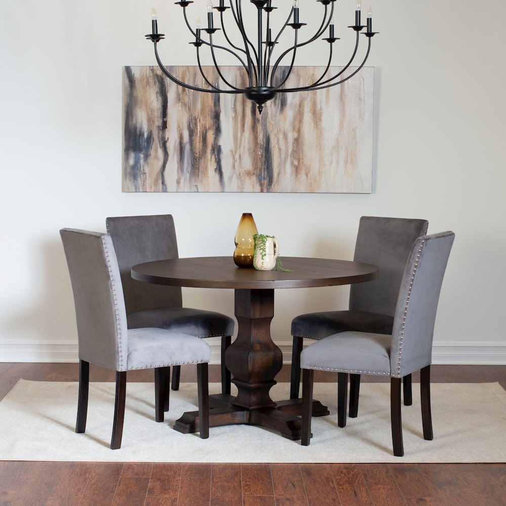 Fordsville 5-Pc Dining Set, Pedestal Round Table with 4 Stylish Chairs, Gray. Picture 2