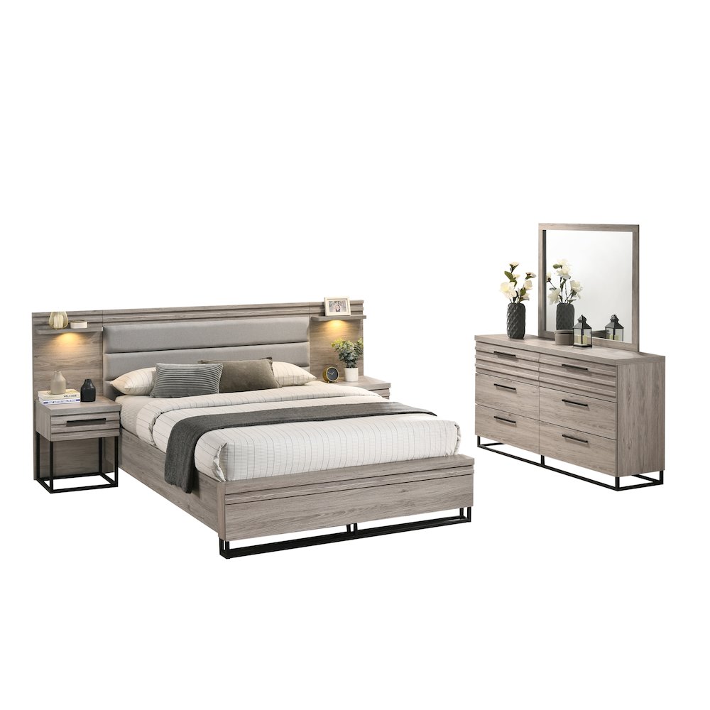 Wallbed Bed, Dresser, Mirror, and 2 Nightstands, Weathered Gray, Queen. Picture 1