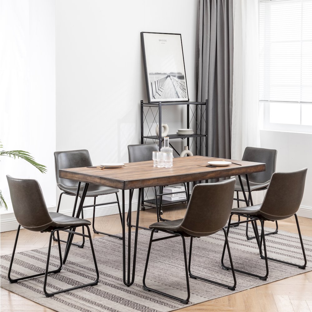 Aryven 7-Pc Dining Set with Rustic Dark Pine Table and 6 Chairs in Antique Gray. Picture 3
