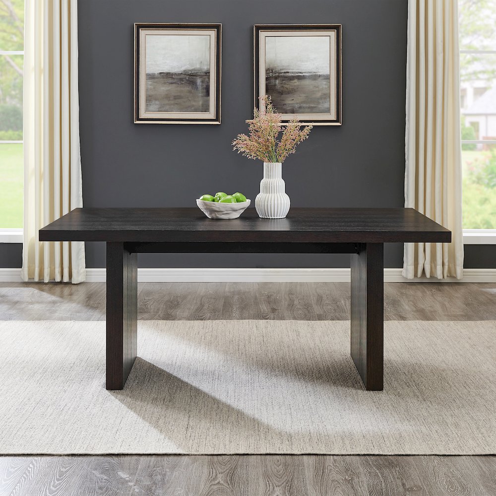 Madison Contemporary Dining Table, Slat-Fluted Base, Espresso. Picture 2