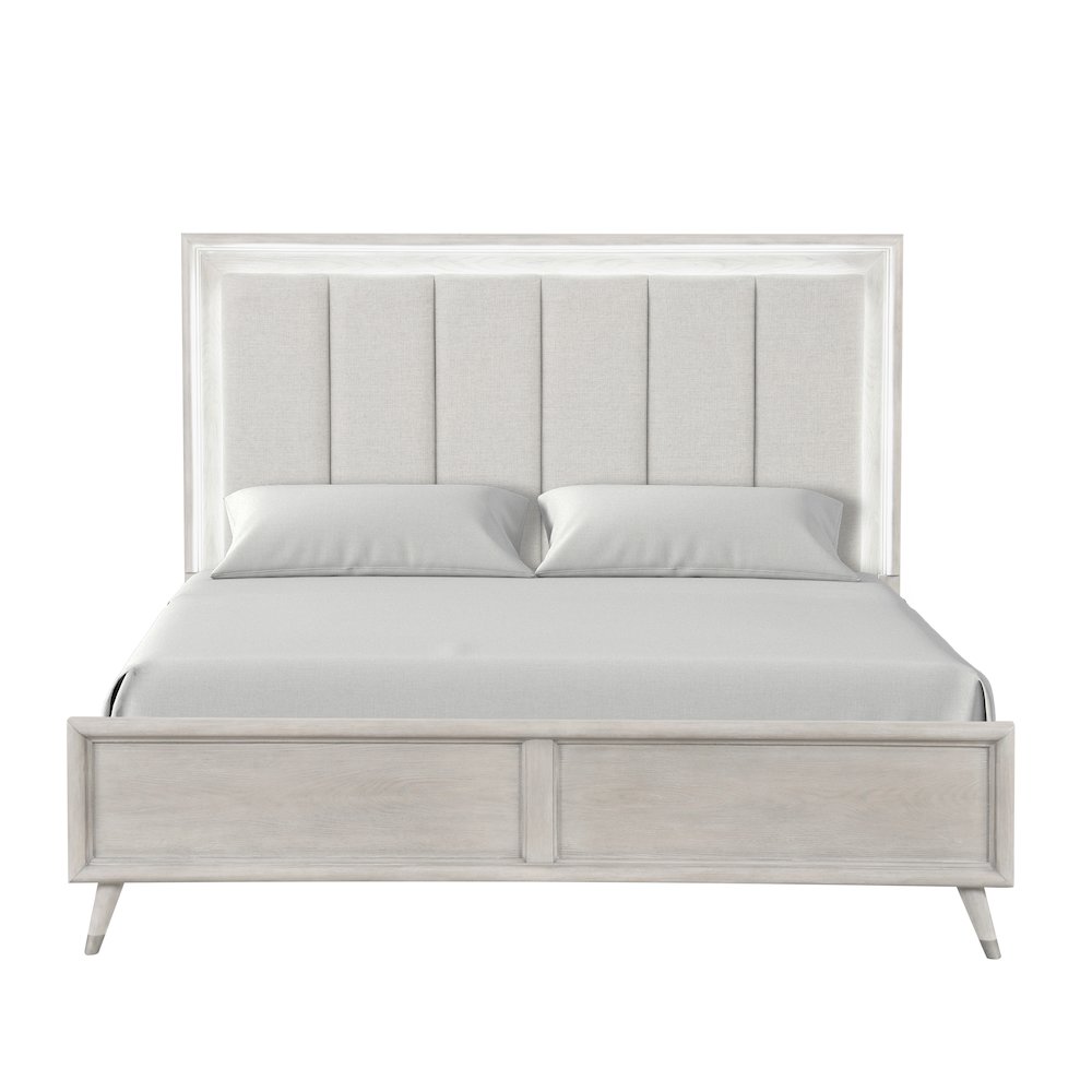 Seluna LED Lighting Panel Bed, Upholstered Headboard, Gray Oak Finish, King. Picture 8
