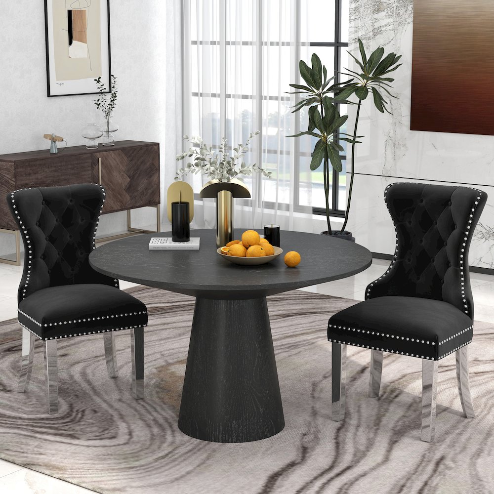 Vogel 5-Piece Round Dining Set, Pedestal Dining Table with 4 Chairs, Black. Picture 4