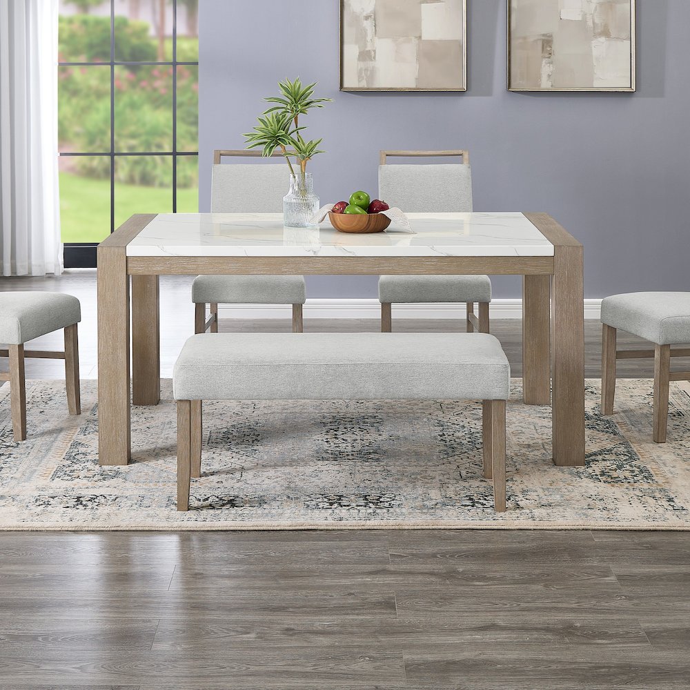 Zelalle Upholstered Bench, Light Gray Fabric with Rubberwood Legs. Picture 6