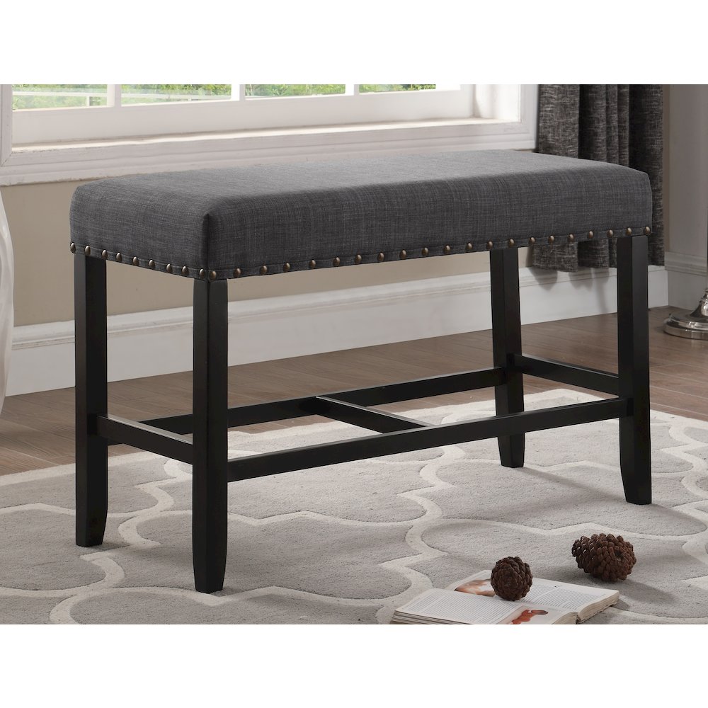 Biony Gray Fabric Counter Height Dining Bench with Nailhead Trim. Picture 3