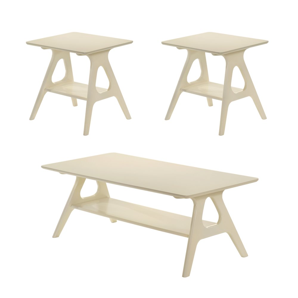 3-Piece Coffee Table Set, Coffee Table and Two End Tables, Off-White Finish. Picture 13