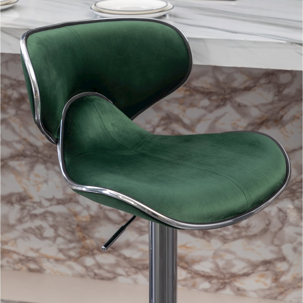 Masaccio Velvet Upholstered Adjustable Swivel Barstool, Set of 2, Green. Picture 8