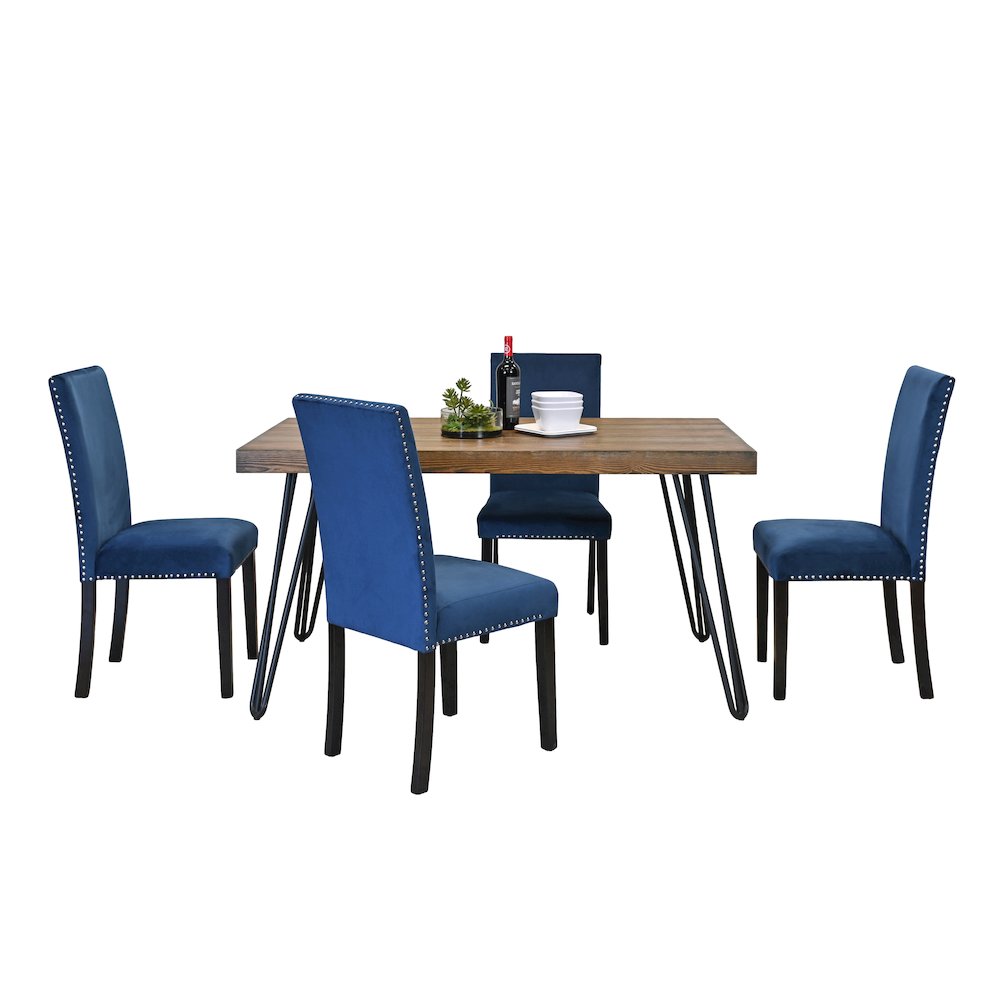 Ashzo 5-Pc Dining Set, Hairpin Dining Table with 4 Chairs, Blue. Picture 1