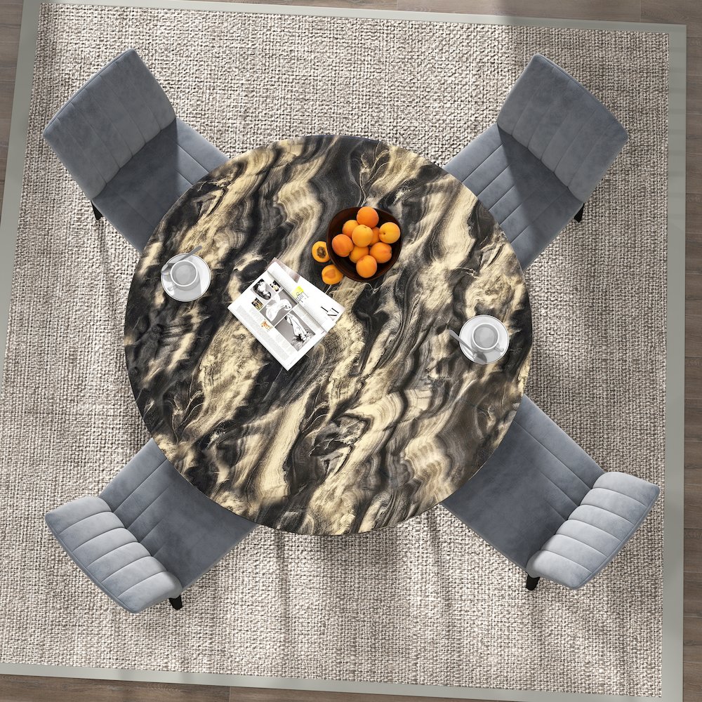 5-Piece Dining Set, Black and Gold Faux Marble Dining Table Four Chairs, Gray. Picture 5