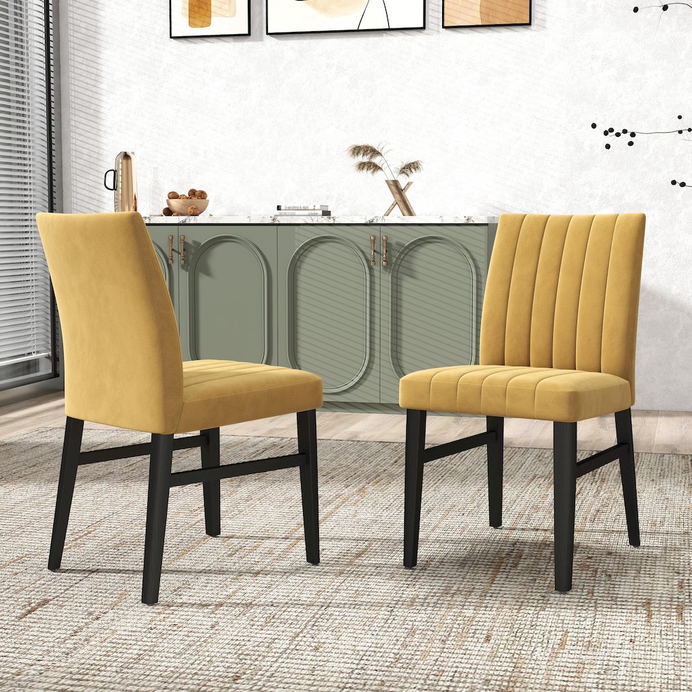 5-Piece Dining Set, Off-White Faux Marble Dining Table with Four Chairs, Yellow. Picture 11