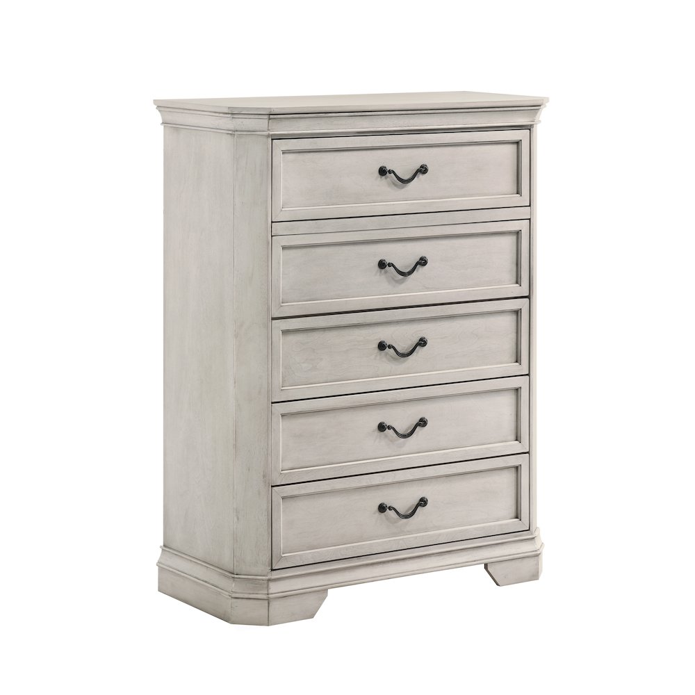 Maderne Wood 5-Drawer Chest, Antique White Finish. Picture 1