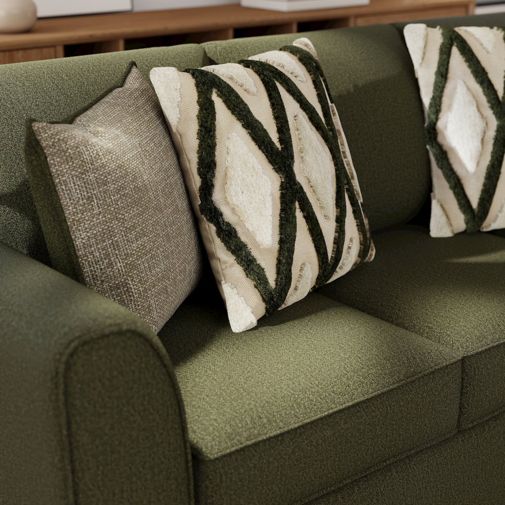 Marvella Living Room Sofa with Mosswood Chenille Upholstery, Accent Pillows. Picture 7