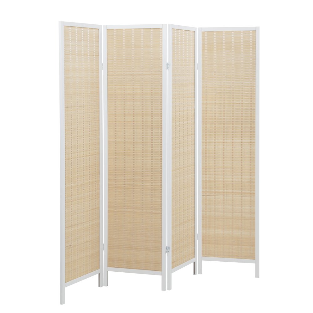 Inkwell 4-Panel Bamboo Room Divider, Folding Screen, Natural with White Frame. Picture 1