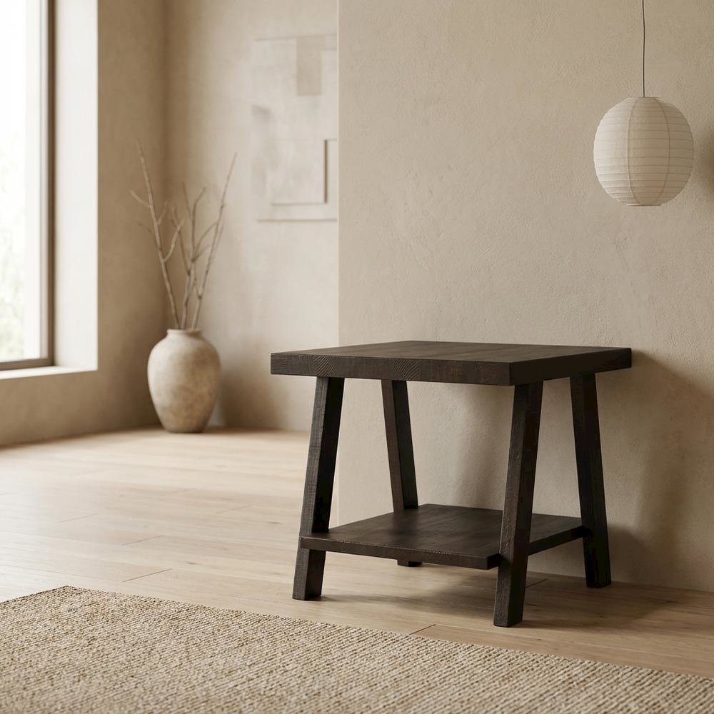 Brown, End Side Table, Open Shelf, Quality Build, Durable Wood Frame. Picture 2