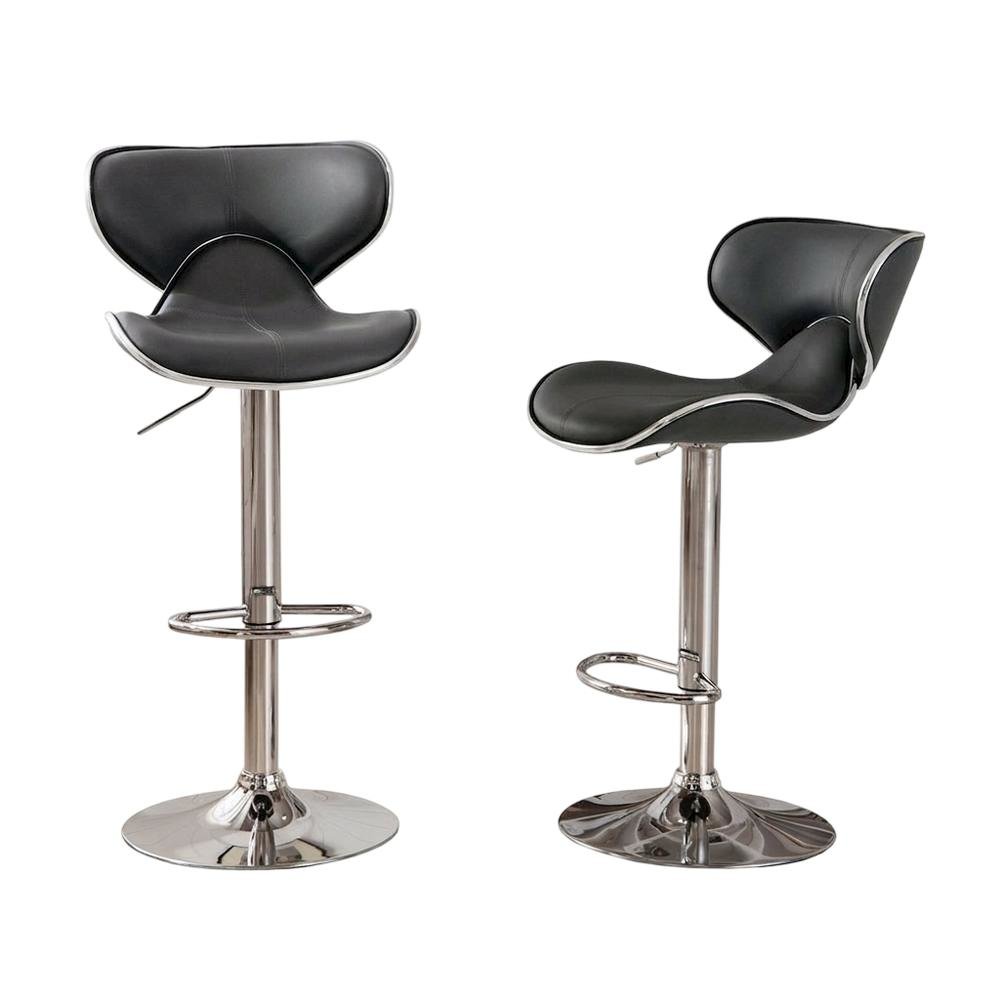 Gray Leatherette Adjustable Swivel Barstool with Chrome Base, Set of 2. Picture 1