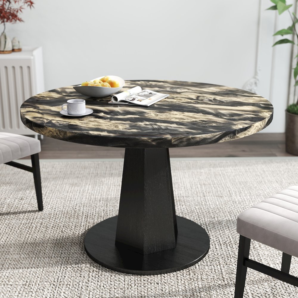 5-Piece Dining Set, Black and Gold Faux Marble Dining Table Four Chairs, Tan. Picture 9