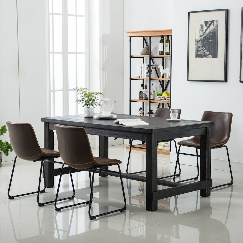 Lotusville Antique Wood Finished Dining Set: Table and Four Chairs, Brown. Picture 2