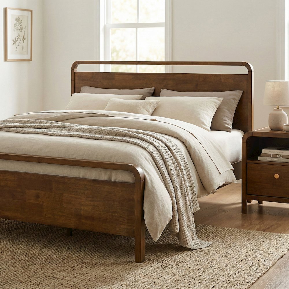 Eldren Wood Platform Bed in Walnut Finish, King. Picture 4