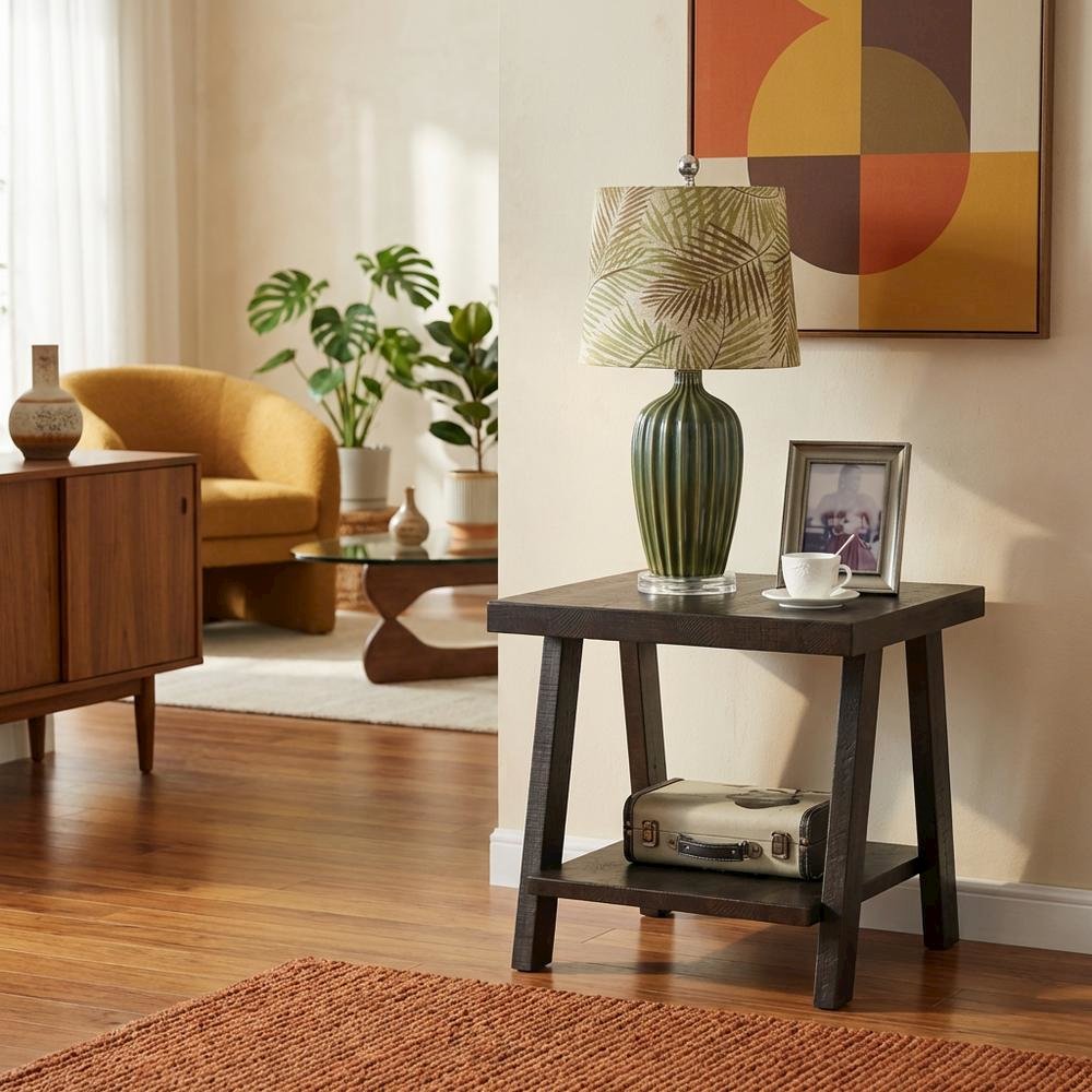 Brown, End Side Table, Open Shelf, Quality Build, Durable Wood Frame. Picture 3