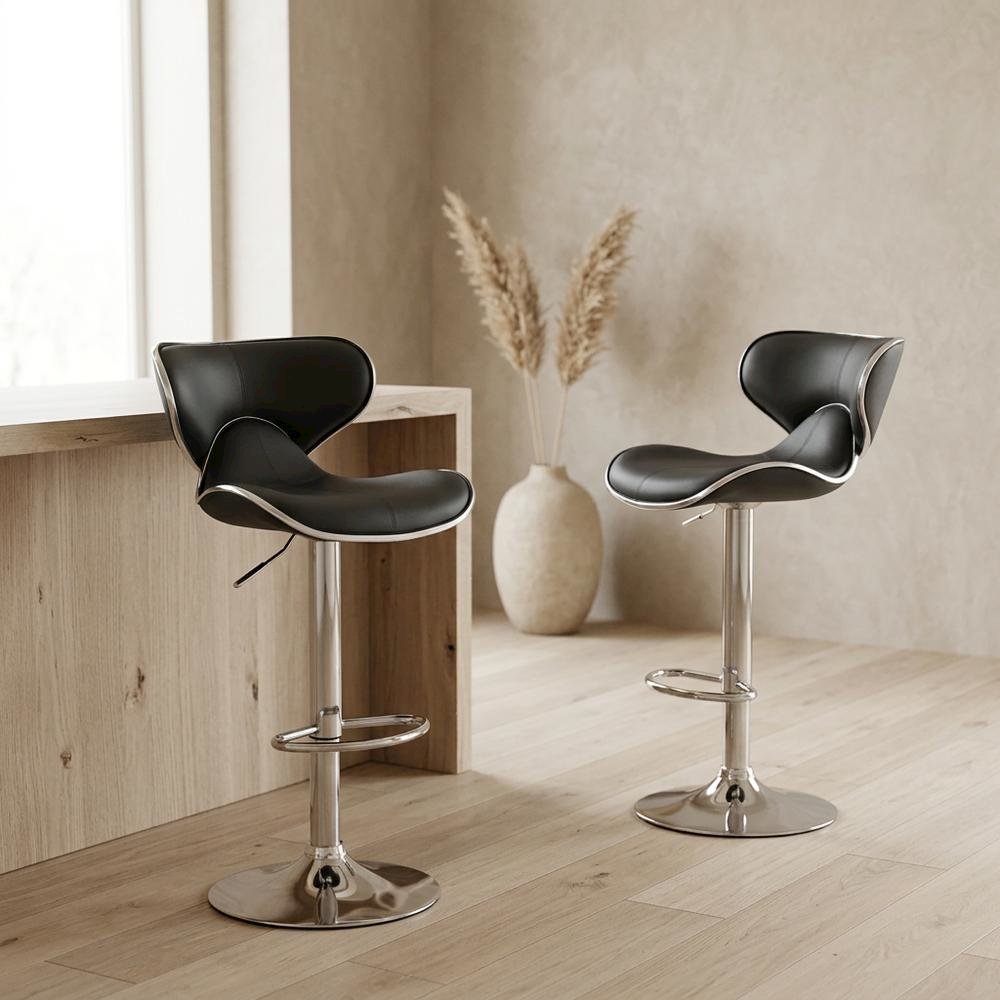 Gray Leatherette Adjustable Swivel Barstool with Chrome Base, Set of 2. Picture 2
