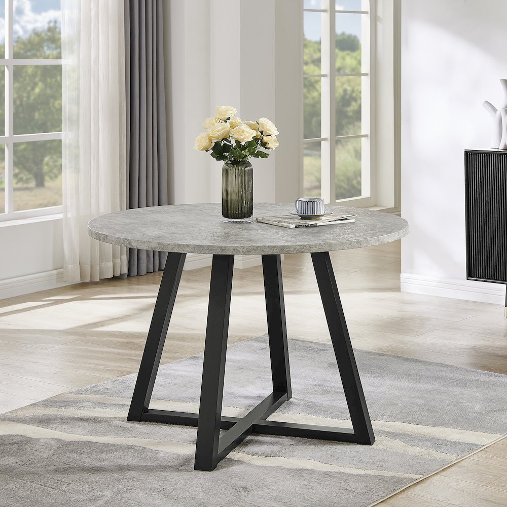 Edo 5-Piece Dining Set, Round Trestle Table and 4 Chairs, Gray and Blue. Picture 10