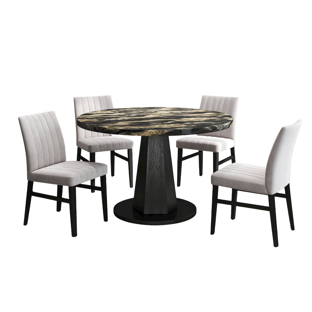 5-Piece Dining Set, Black and Gold Faux Marble Dining Table Four Chairs, Tan. Picture 1