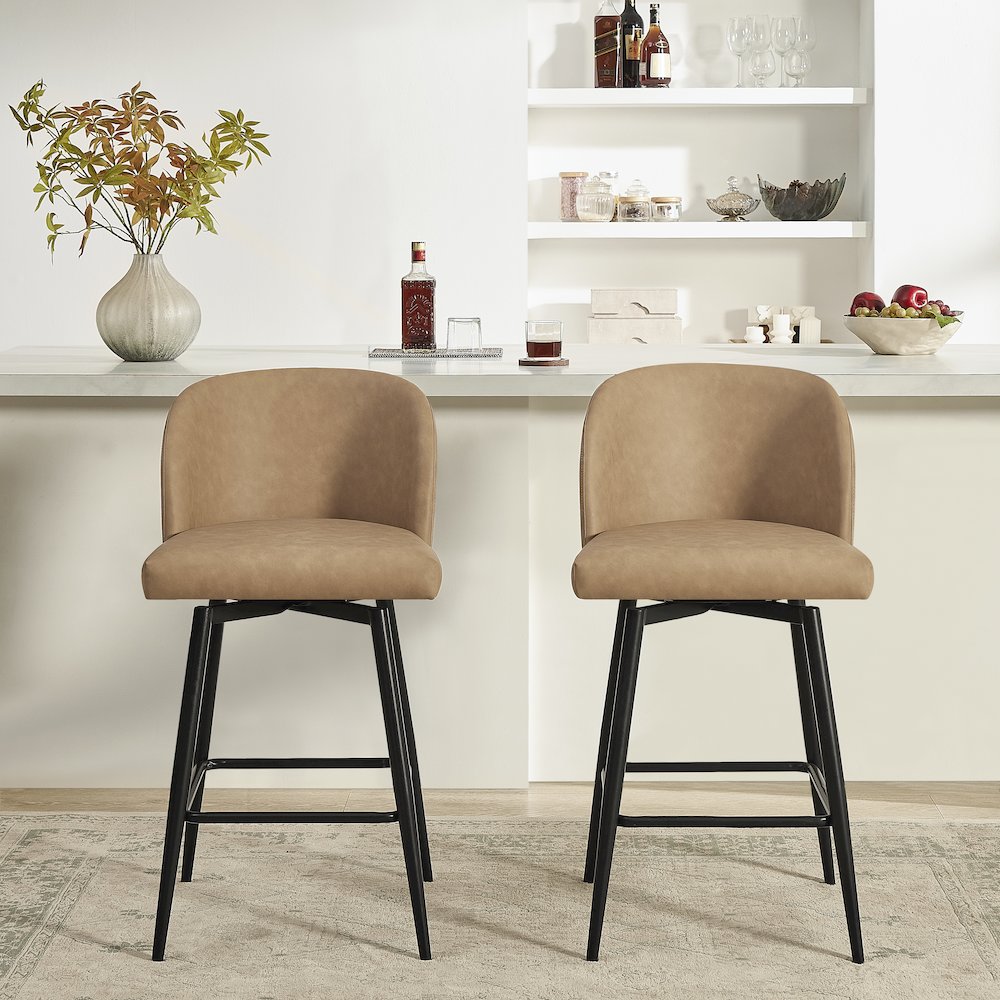 Rhythm Upholstered Counter Height Stool, 360° Swivel, Set of 2, Camel. Picture 3