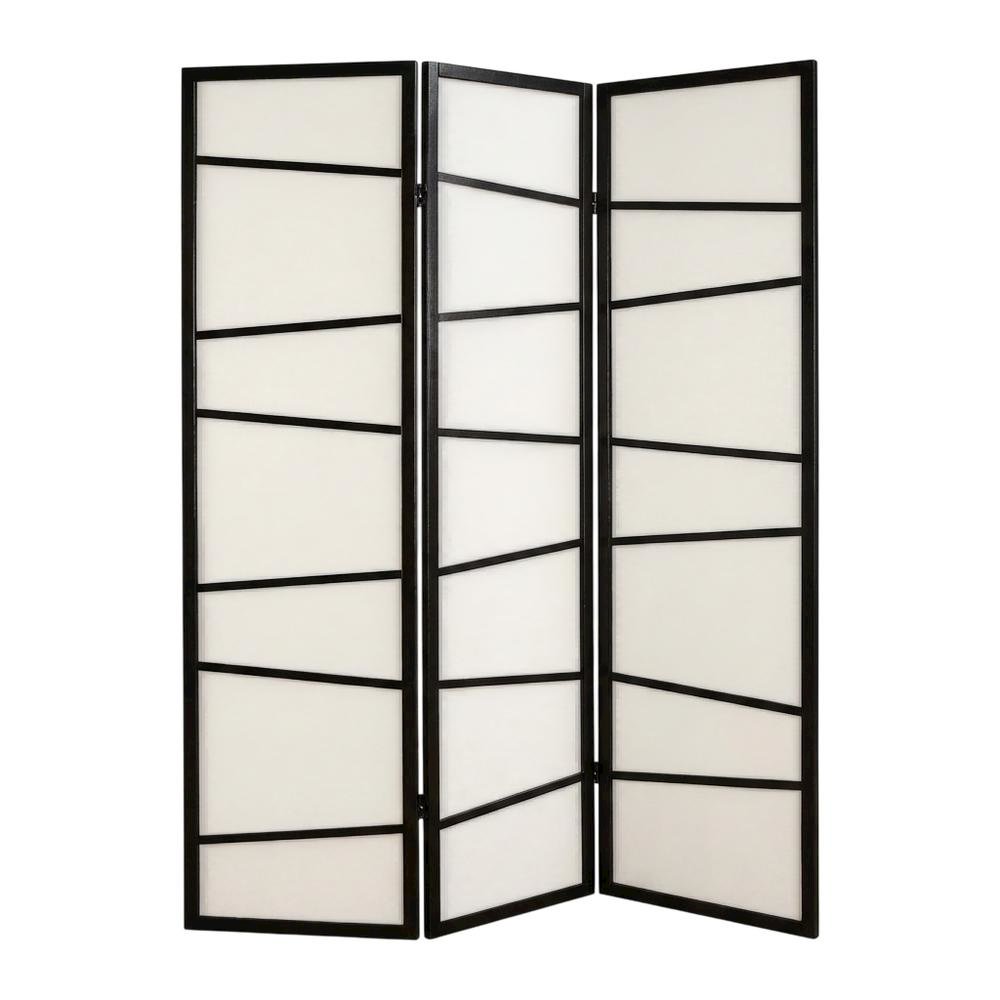 Black 3-Panel Wood Folding Room Divider, Fabric, 71 Inch. Picture 4