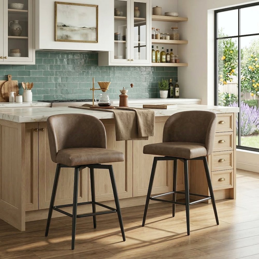 Rhythm Upholstered Counter Height Stool, 360° Swivel, Set of 2, Brown. Picture 2