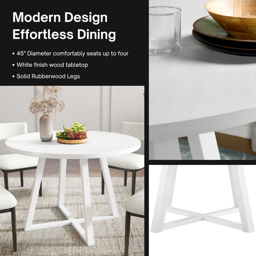 Edo 5-Piece Dining Set, Round Trestle Table and 4 Chairs, White and Black. Picture 5
