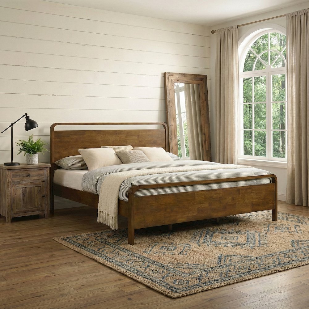 Eldren Wood Platform Bed in Walnut Finish, King. Picture 2