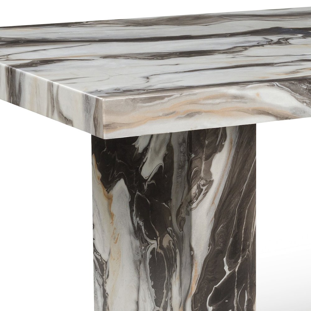 Cavira 7-PC Modern Faux Marble Dining Set, Double Pedestal Table with 6 Chairs. Picture 9