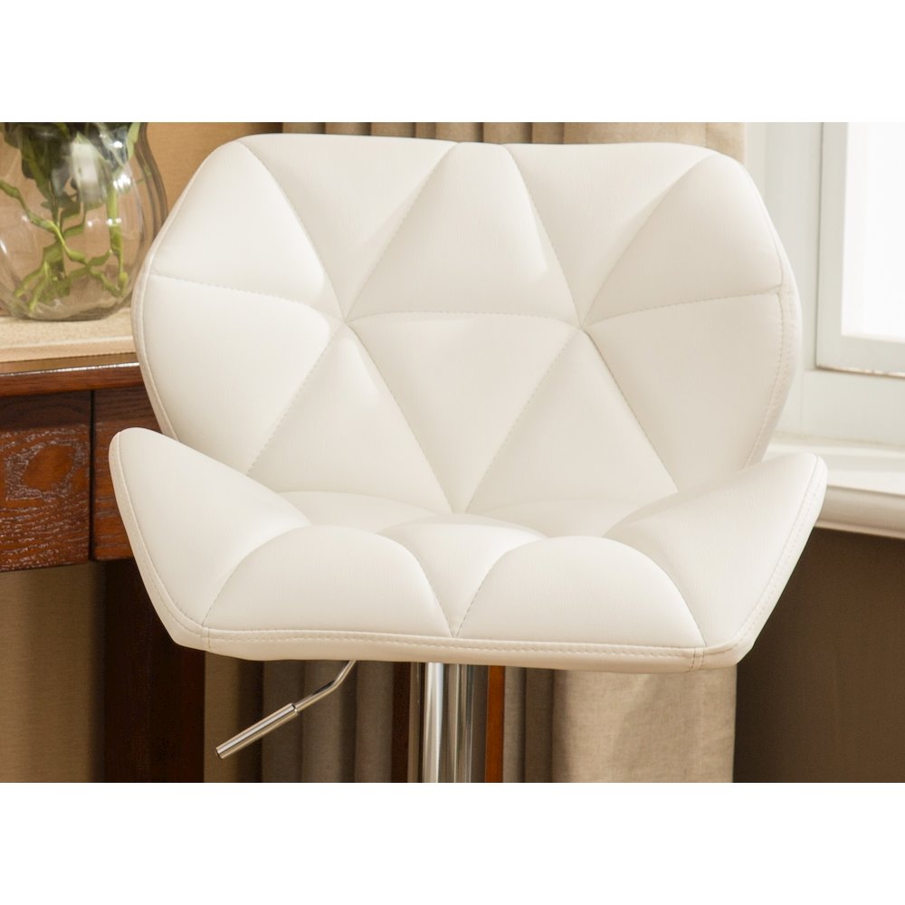 Glasgow Contemporary Tufted Adjustable Height White Bar Stools, Set of 2. Picture 9