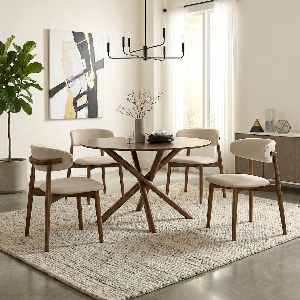 Arnott 5-Piece Dining Set, Round Dining Table, 4 Stylish Chairs, Walnut Finish. Picture 3