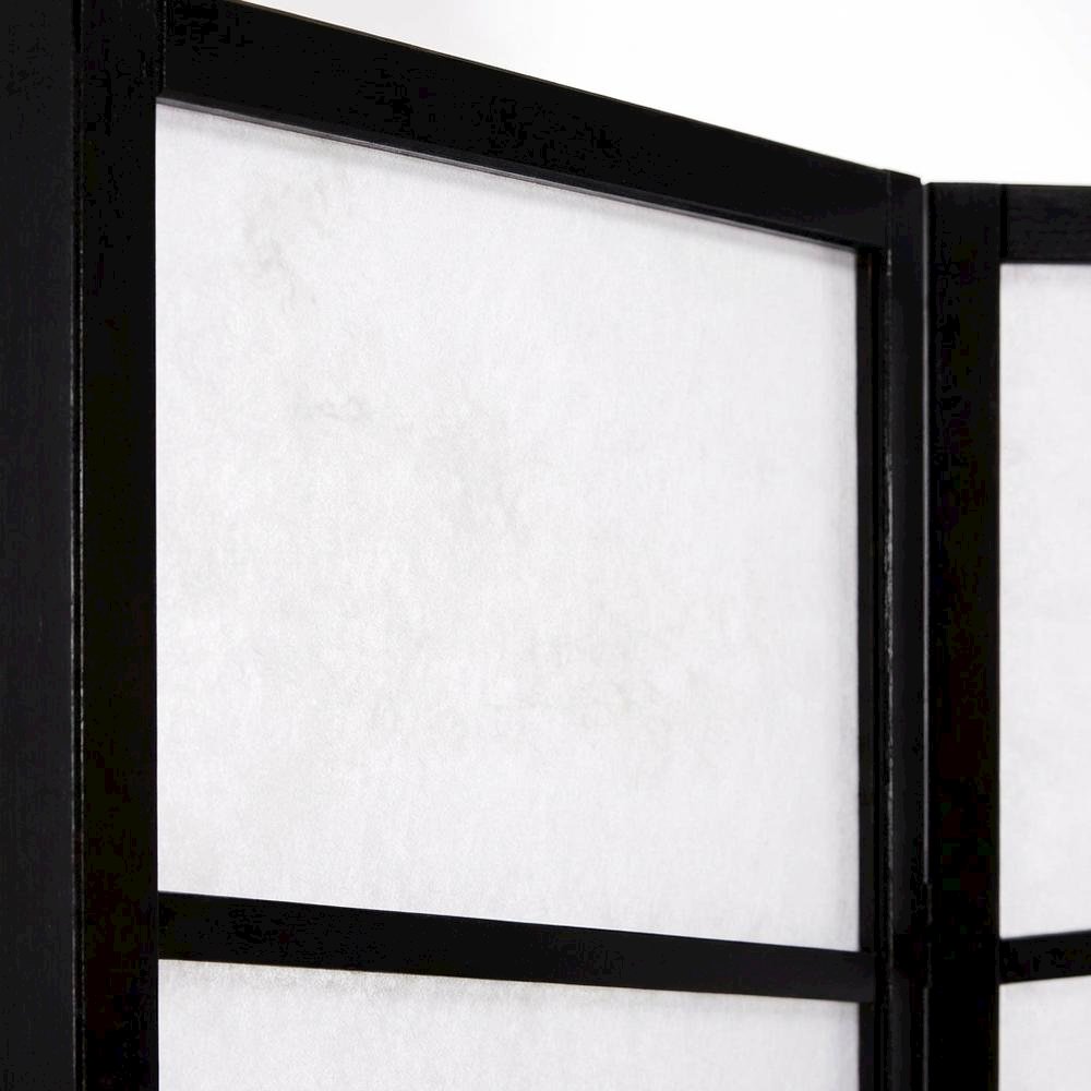 Black 3-Panel Wood Folding Room Divider, Fabric, 71 Inch. Picture 6