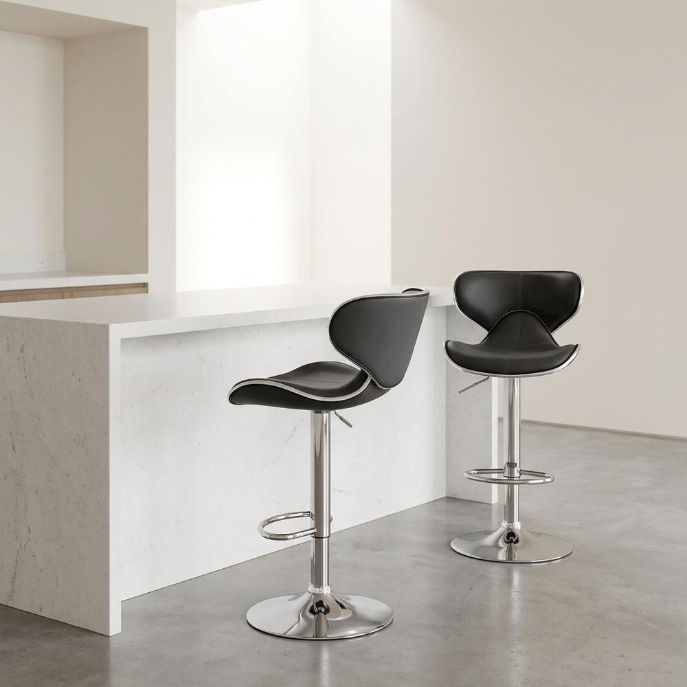 Gray Leatherette Adjustable Swivel Barstool with Chrome Base, Set of 2. Picture 5