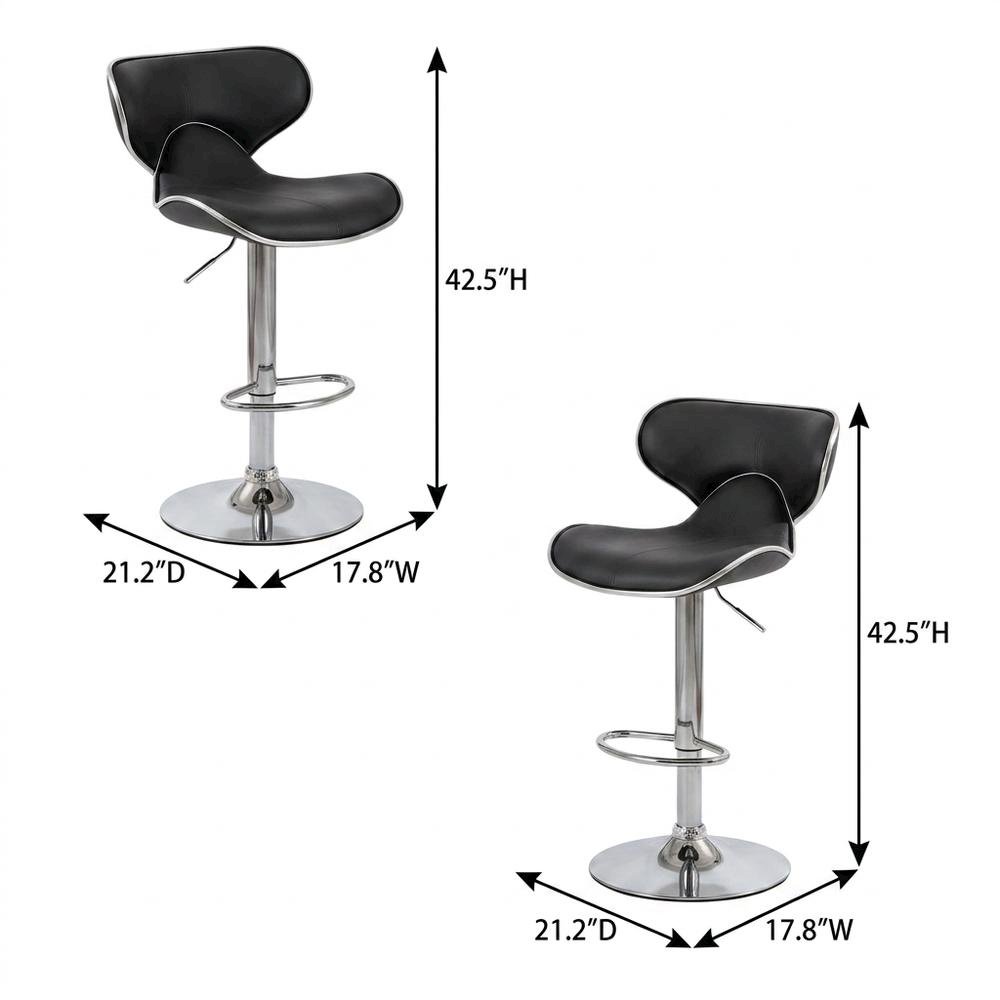 Gray Leatherette Adjustable Swivel Barstool with Chrome Base, Set of 2. Picture 6