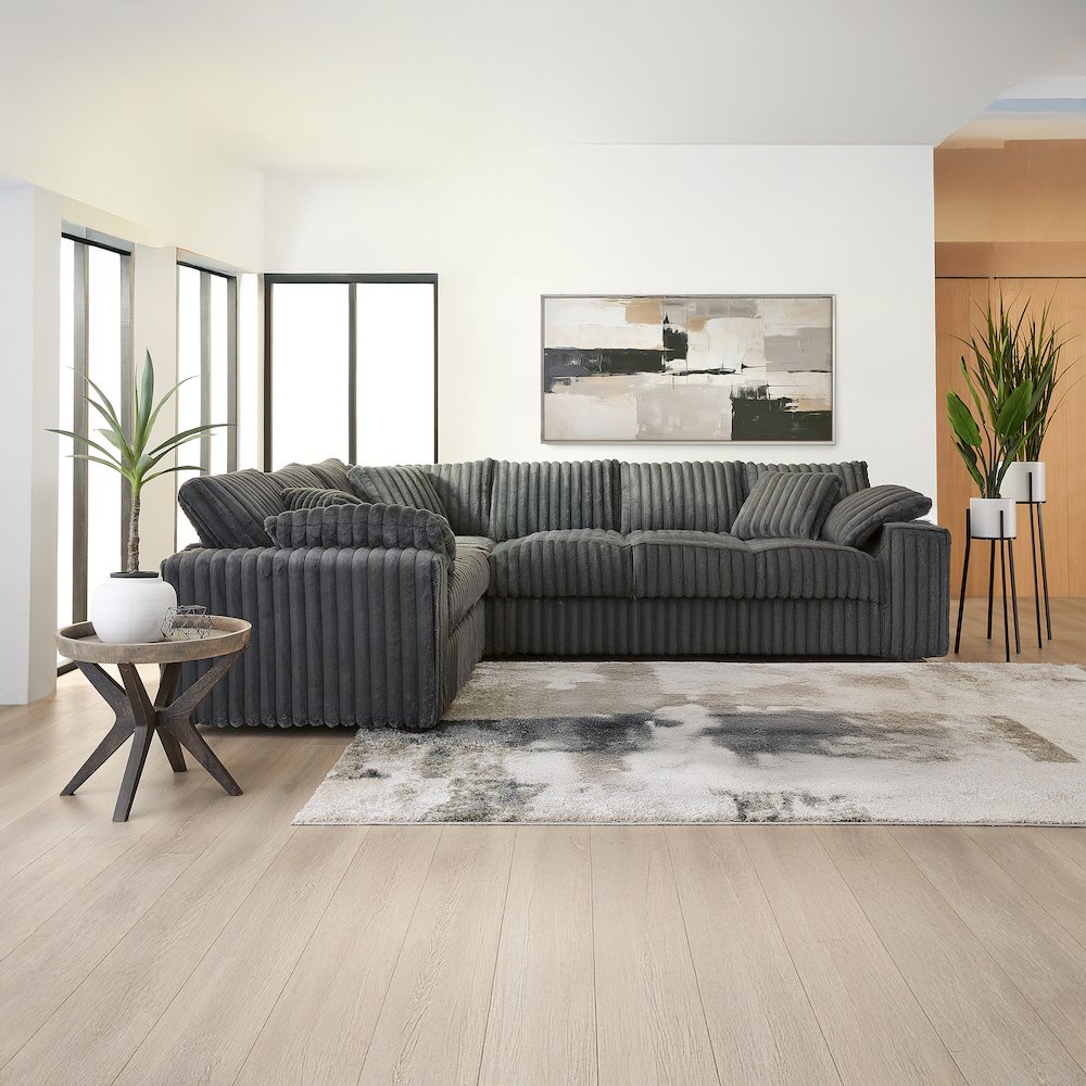 Belvoir 2-Piece Living Room Set, Sofa and Cuddle Chaise, Charcoal. Picture 2