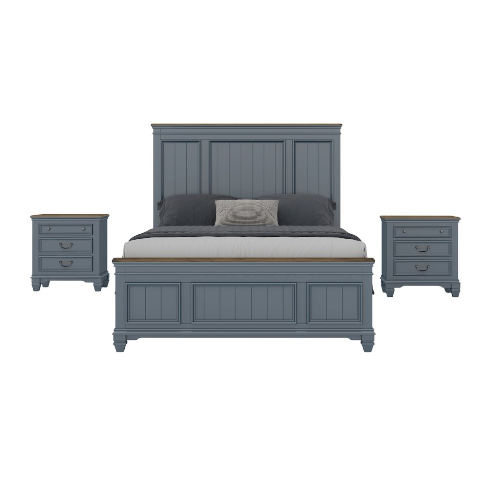 Clelane Wood Bedroom Set with Shiplap Panel Queen Bed and 2 Nightstands. Picture 1