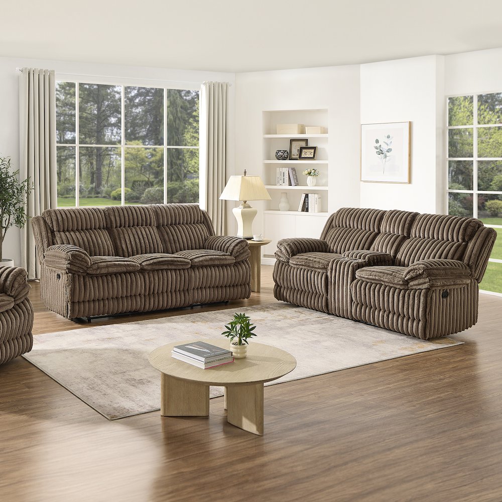 Ardello 2PC Reclining Sofa Set, Corduroy, Built-In Power Center, Storage Console. Picture 2
